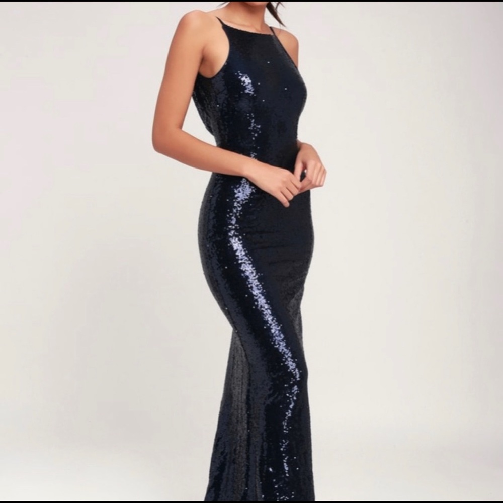 LuLu’s Chic Celebration Navy Sequence Maxi Dress
